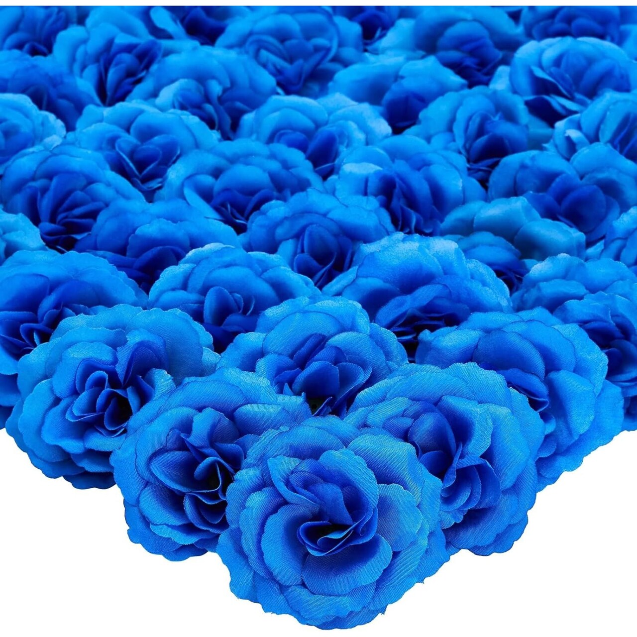 50 Pack Royal Blue Roses Artificial Flowers Bulk, 3 Inch Stemless Fake Silk Roses for Decorations, Wedding, Faux Bouquets
